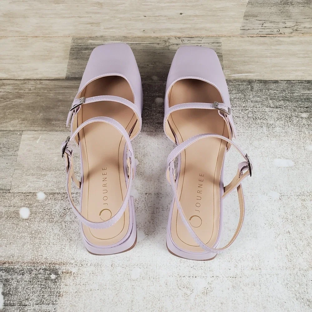 Journee Gretchenn Flats Womens Sz 11 Lavender Square Toe Double-Buckle‎ Straps